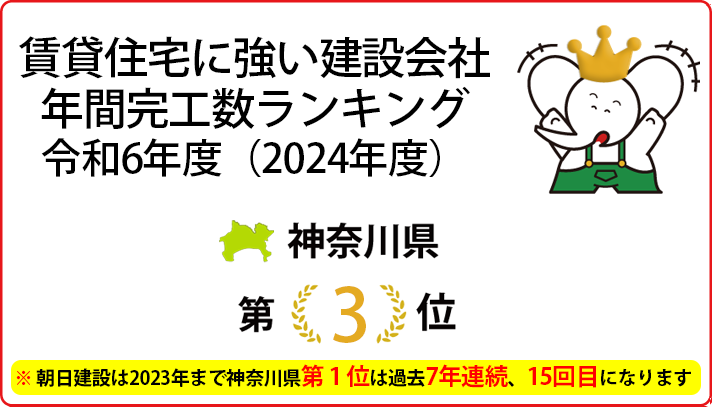 関東エリア賃貸住宅に強い建設会社年間完工数ランキング2023年度まで 7年連続、神奈川県1位は「15回目」になります　今回は神奈川県では第3位です